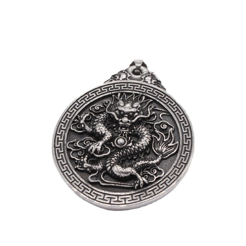 Kemstone Dragon Medallion Pendant Necklace for Men Titanium Steel Relief P1095
