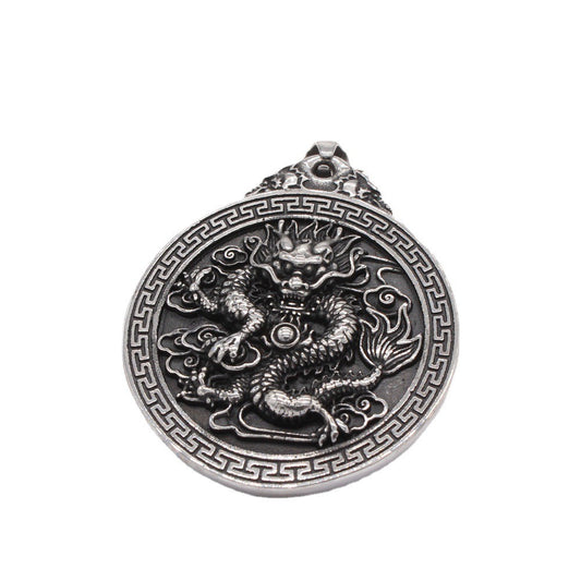 Kemston Dragon Medallion Pendant Necklace for Men Titanium Steel Relief P1095