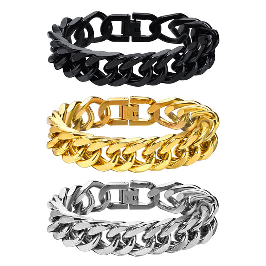 Kemstone 15mm Titanium Steel Double-Woven Polished Handmade Men's Bracelet BR-1369