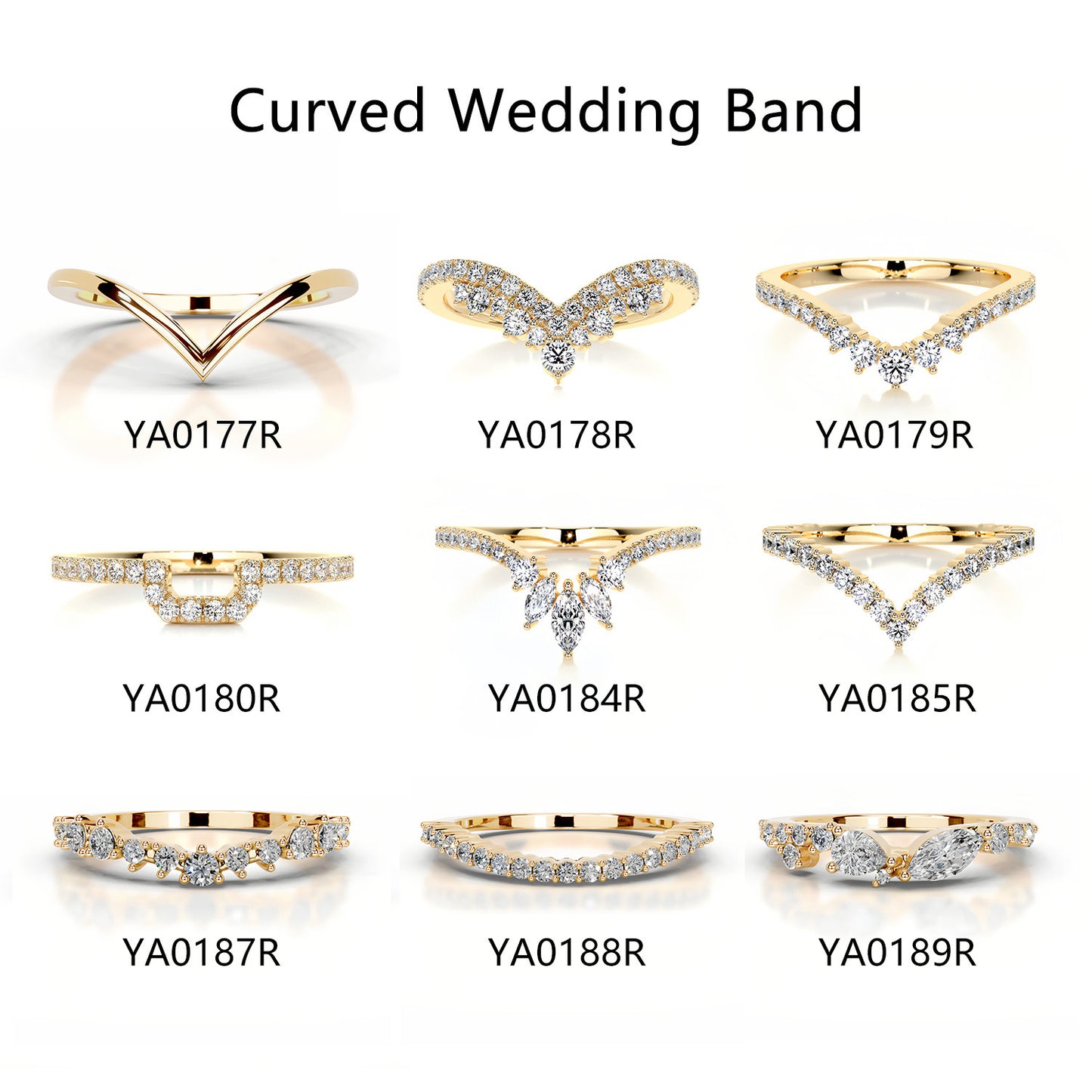 Kemstone S925 Gold D–E VVS Curved Moissanite Rings Wedding Band