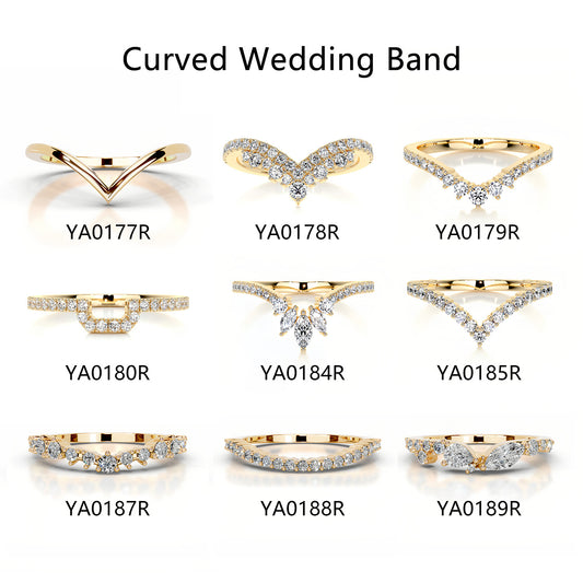 Kemstone S925 Gold D–E VVS Curved Moissanite Rings Wedding Band