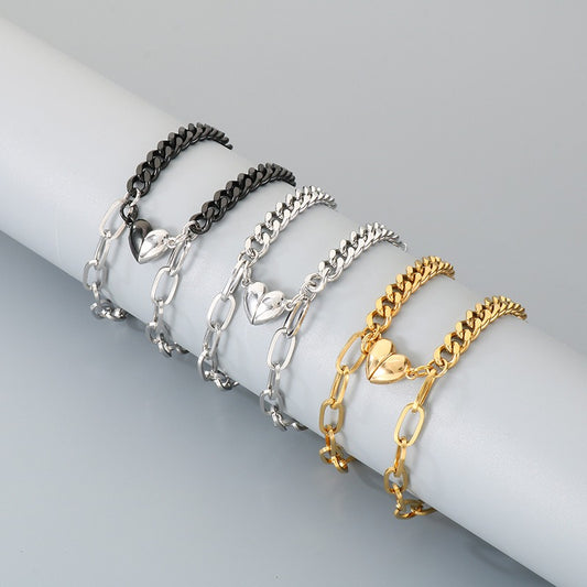 Kemstone Magnetic Heart Cuban Chain Couple Bracelet Titanium Steel Matching Bracelet for Men & Women KB208398-Z