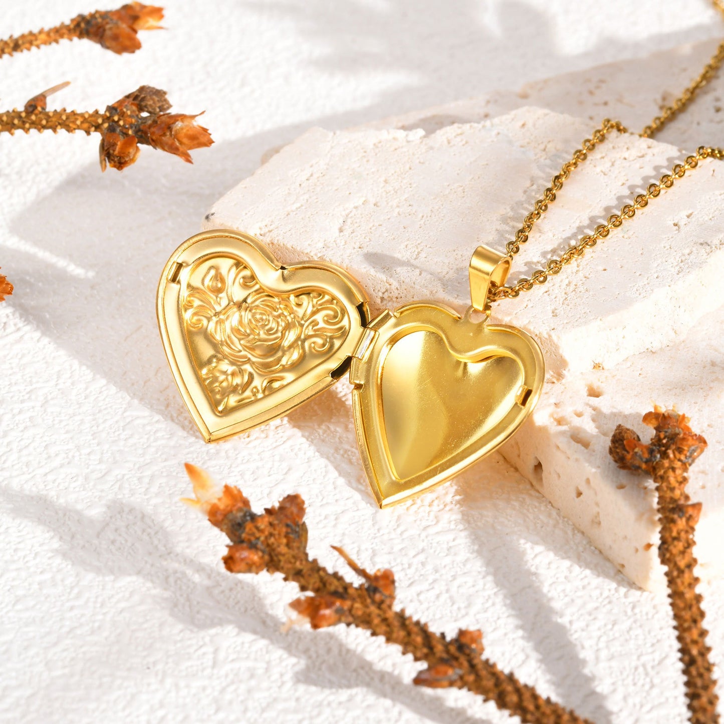Collar con colgante de foto de corazón de rosa de acero inoxidable para mujer - Regalo de joyería grabado personalizado, elegante recuerdo para sus seres queridos PN-2093