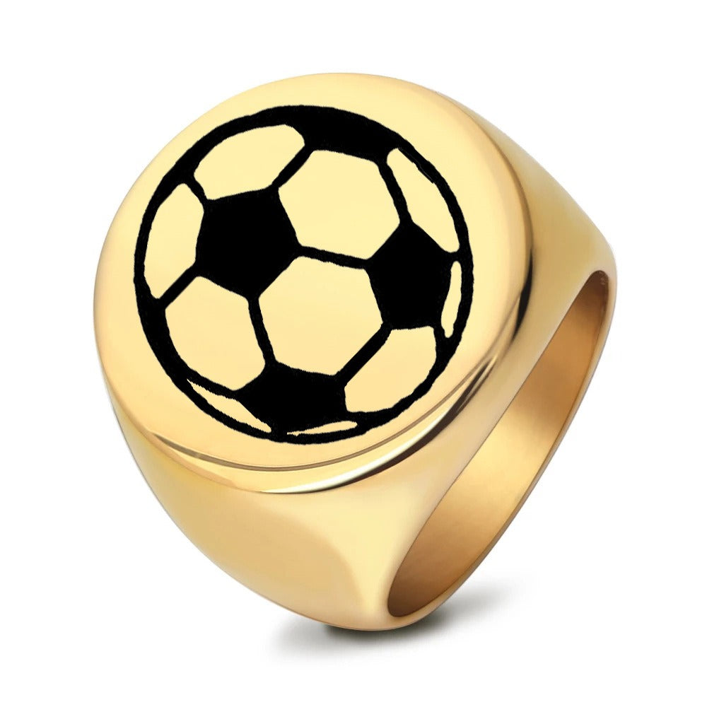 Kemstone Soccer Ball Signet Ring for Men Stainless Steel Silver Gold CG1870