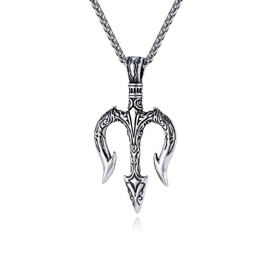 Poseidon's Trident Pendant – Norse Myth Inspired Stainless Steel Necklace K-PT552