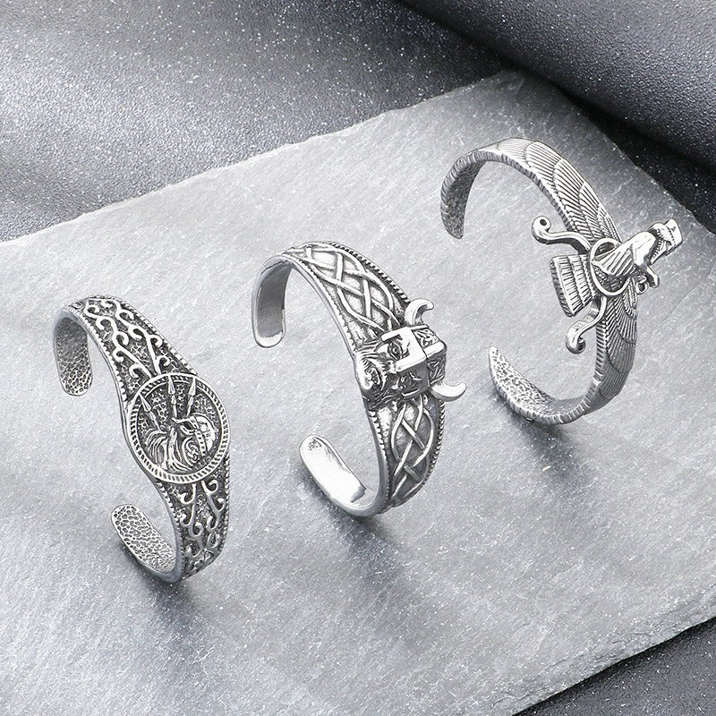 Kemstone Viking Celtic Titanium Steel Cuff Bracelet for Men Vintage Helmet Open Bangle KB209309-LU