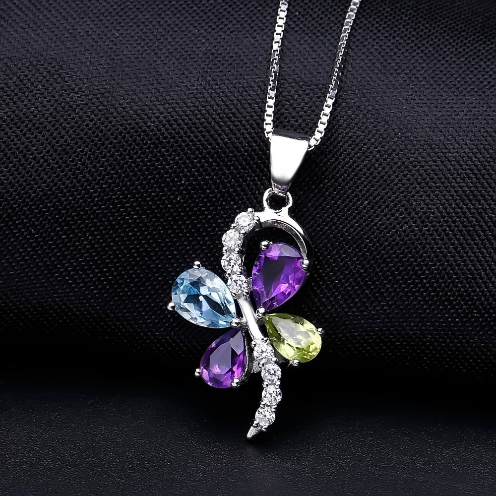 Kemstone Halskette mit natürlichem himmelblauem Topas/Amethyst/Peridot, S925 Sterlingsilber, Edelstein-Halskette für Damen, 45,7 cm
