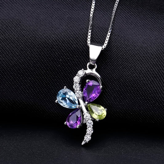 Kemstone Halskette mit natürlichem himmelblauem Topas/Amethyst/Peridot, S925 Sterlingsilber, Edelstein-Halskette für Damen, 45,7 cm