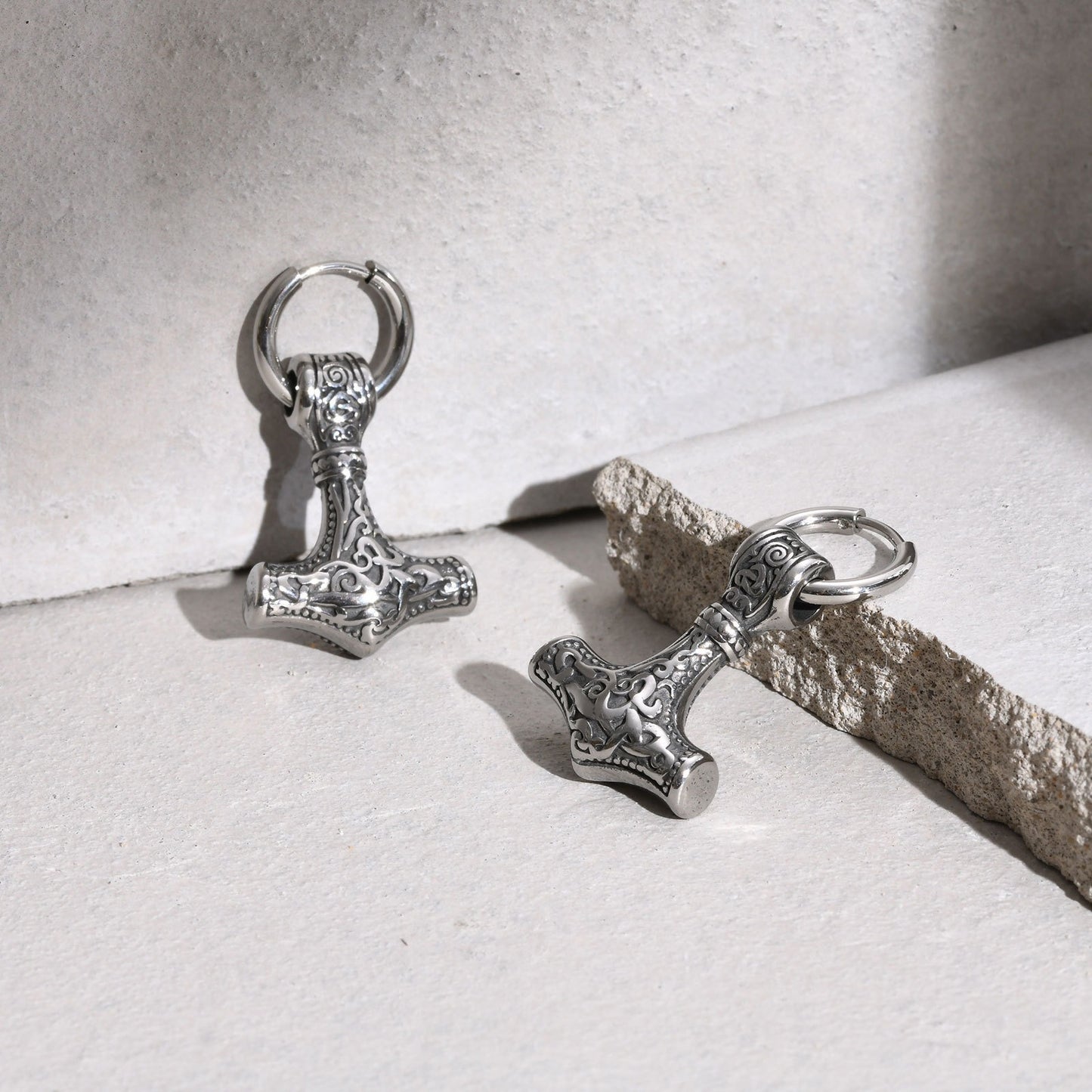 Kemstone Stainless Steel Hammer Earring for Men – Vintage Nordic Thor Style ED-787