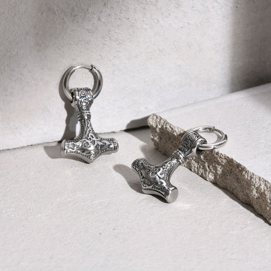 Kemstone Stainless Steel Hammer Earring for Men – Vintage Nordic Thor Style ED-787
