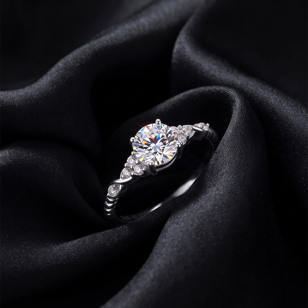 Kemston 1CT Moissanite Ring for Women 925 Sterling Silver Twisted Band SMOR28