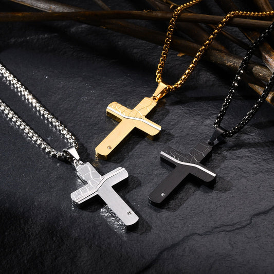 Cracked Cross Pendant Necklace – Stainless Steel, Gothic Street Style (Silver/Gold/Black) PN-1999