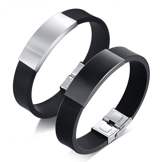 Kemstone Men's Silicone Wristband with Stainless Steel Plate - Durable Everyday Accessory for Active Lifestyles BS-076