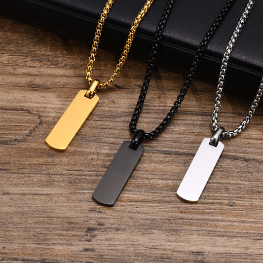 Minimalist Black Tag Necklace for Men – Stainless Steel Pendant PN-1864