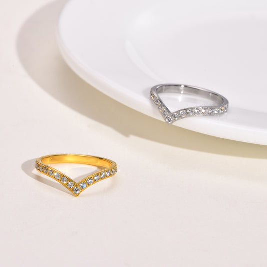 V-Edge Steel Ring – Gold-Plated Power Symbol with Zircon Grit R-665
