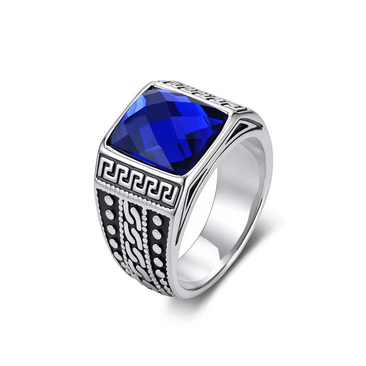 Kemston Stainless Steel Engraved Square Stone Signet Ring for Men R7007