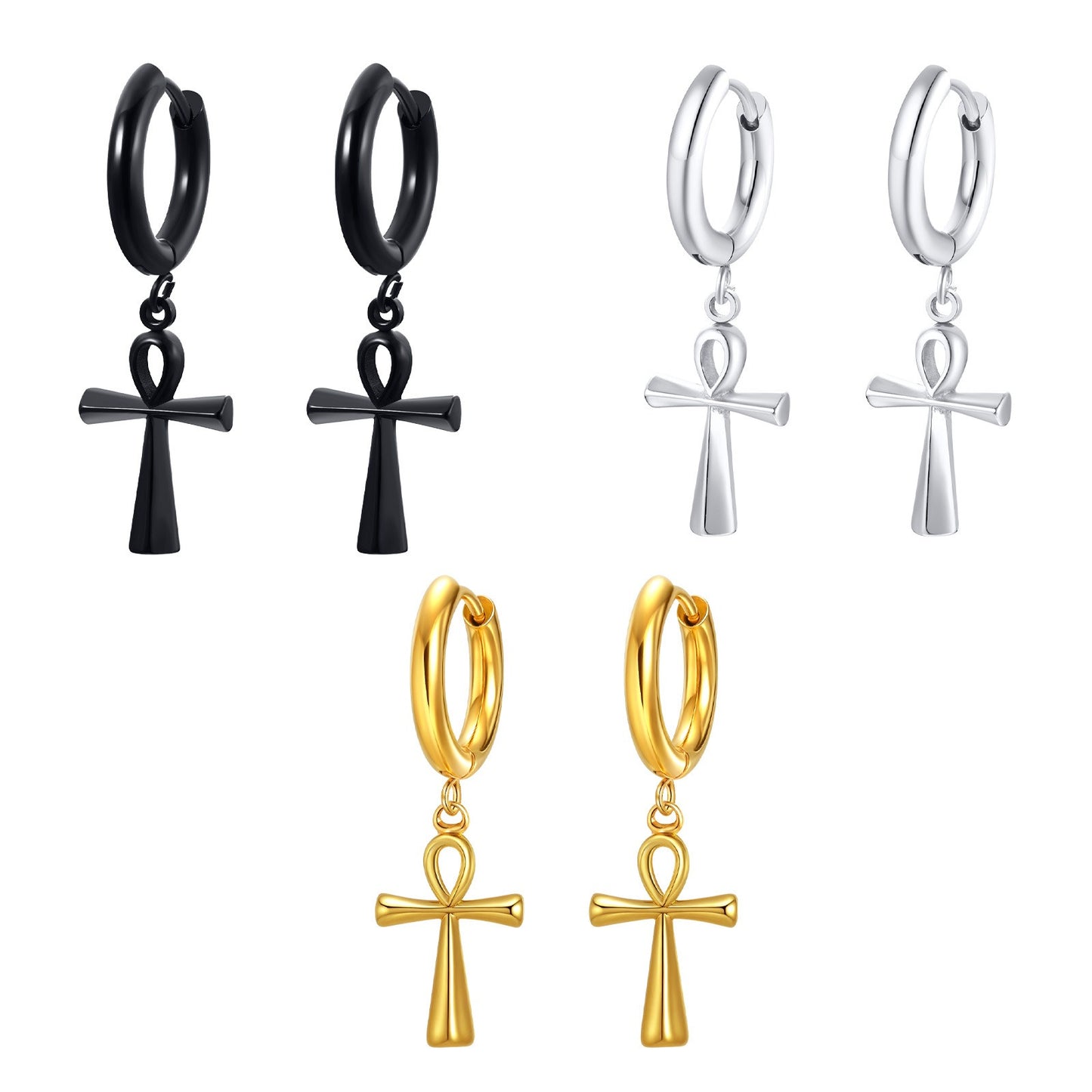 Pendientes de cruz de acero inoxidable Kemstone con diseño minimalista para hombre ES-335 