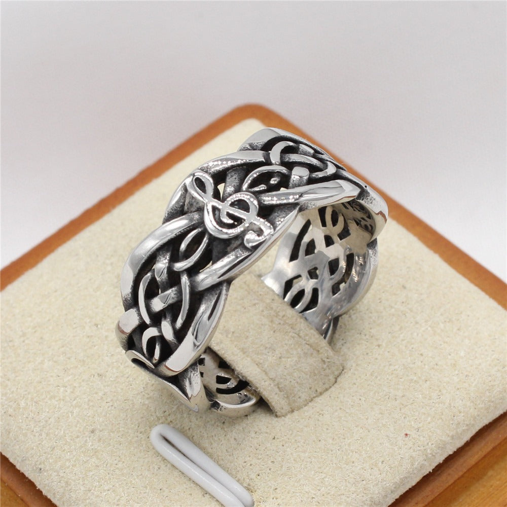 Kemstone Music Note Ring for Men Titanium Steel Celtic Knot Vintage R1685