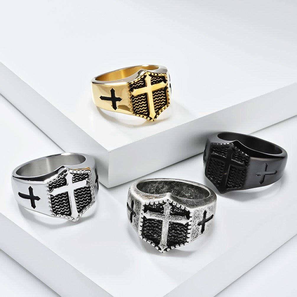 Kemstone Men’s Stainless Steel Cross Ring – Gothic Biker Band K-R895