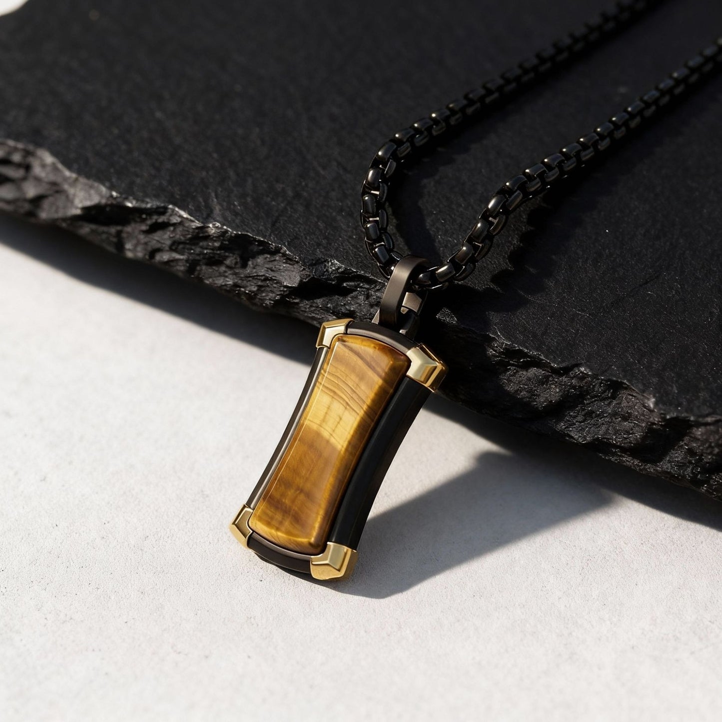 Kemstone Tiger Eye Stone Pendant Necklace for Men – Stainless Stee PN-2305