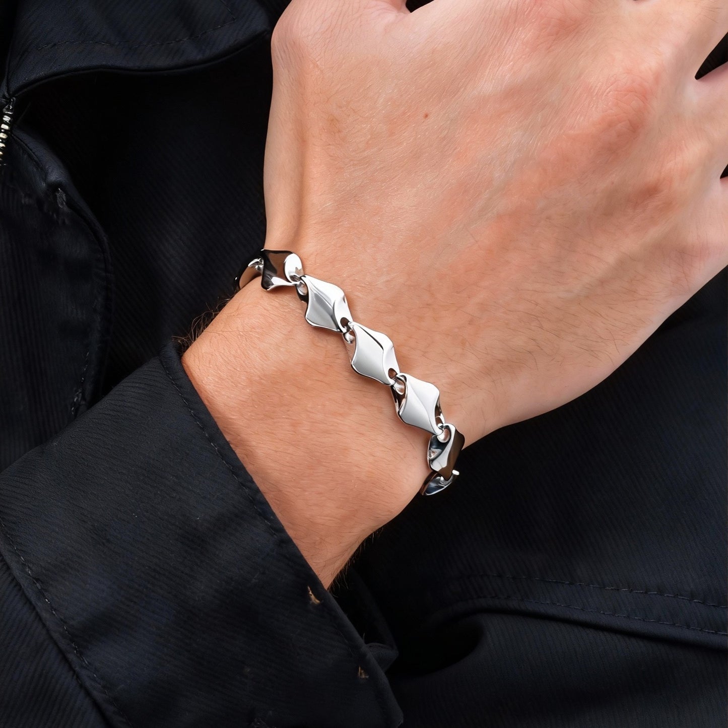 Kemstone Geometric Link Chain Bracelet Stainless Steel Street Style for Men BR-2797