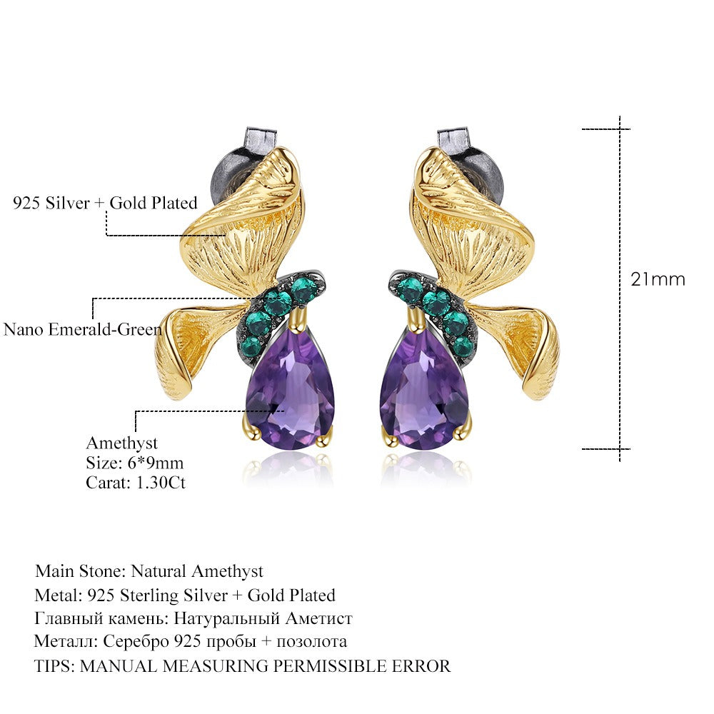 Schmetterlingsohrringe aus 925er Sterlingsilber mit smaragdgrünen Nanosteinen und 1,3 Karat violettem Amethyst 