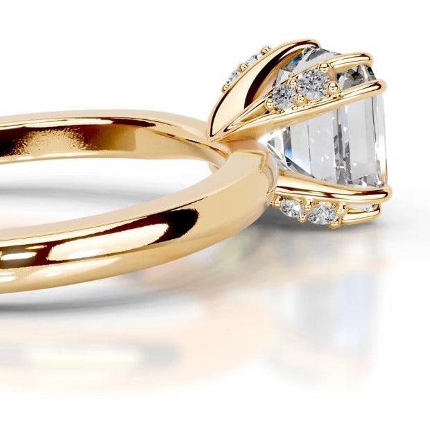 Kemstone 3 Carat Asscher Cut Moissanite Engagement Ring for Women – S925 Sterling Silver Gold Plated, Handcrafted Luxury Design