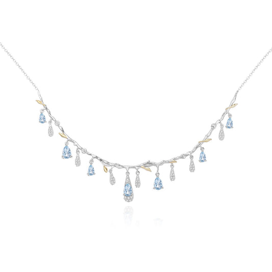 Collana girocollo di lusso con pietre preziose Kemstone, realizzata a mano e dal design originale | Topazio azzurro cielo naturale | Argento Sterling 925 + placcato oro