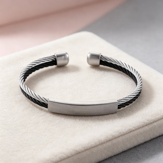 Kemstone Titanium Steel Cable Cuff Bracelet for Men Curved Plate KB146616-KLHQ