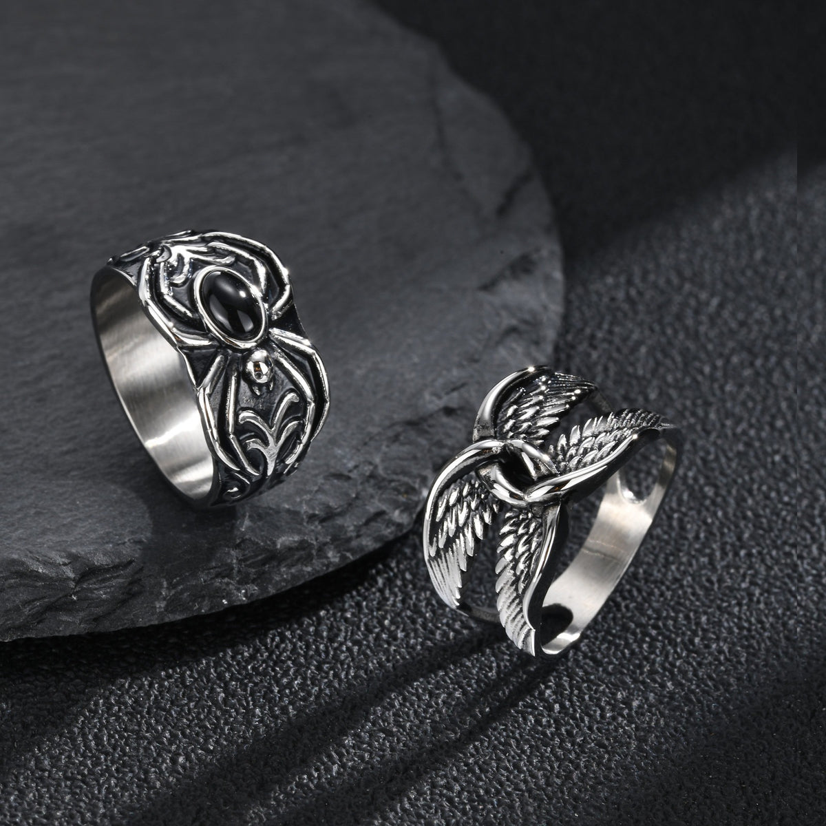 Kemstone Stainless Steel Wing Spider Ring for Men Punk RC-1188