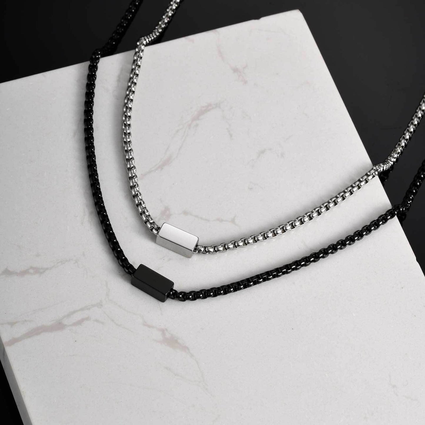 Kemstone Stainless Steel Box Chain Necklace with Rectangular Bar for Men NC-2206