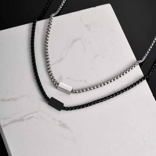 Kemstone Stainless Steel Box Chain Necklace with Rectangular Bar for Men NC-2206