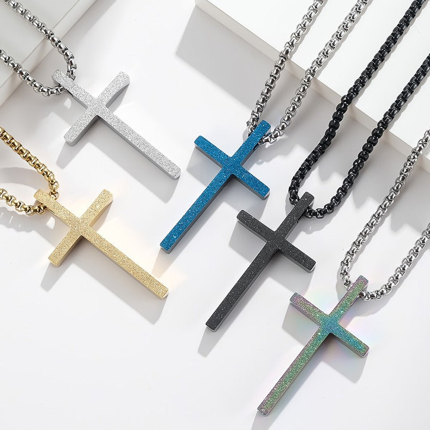 Kemstone Matte Cross Pendant Necklace for Men – Stainless Steel Minimalist 60cm Chain K-PT410 K-PT410