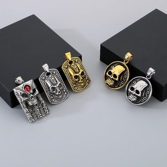 Kemstone Demon Eye Skull Pendant – Gothic Titanium Steel Necklace for Men, Dark Streetwear & Halloween Style KP130524-TGX