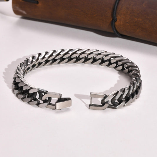 Bold Cuban Link Stainless Steel Bracelet – Heavyweight Viking Style Chain for Men BR-475