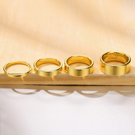 Kemstone Tungsten Steel Stackable Rings - 2mm/4mm/6mm/8mm Polished Gold Tone Minimalist Everyday Wear Jewelry for Men & Women TCR-087