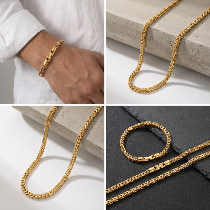 Kemstone Titanium Steel Spinner Chain Necklace Bracelet for Men Rotating Clasp KB213822-KFC