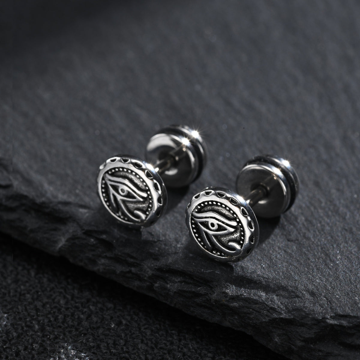 Kemstone Egyptian Eye Stud Earring for Men Stainless Steel Vintage Round Design ES-876