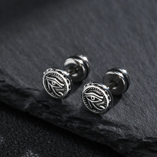 Kemstone Egyptian Eye Stud Earring for Men Stainless Steel Vintage Round Design ES-876