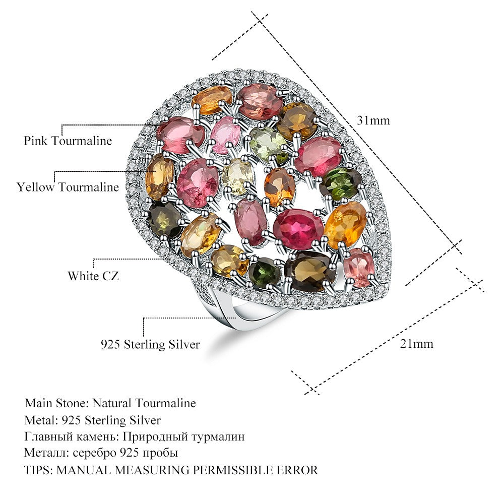 Anillo de turmalina natural con engaste de racimo de lujo, diseño original y artesanal de Kemstone