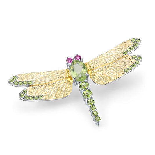 Kemstone 925 Sterling Silber Libellenbrosche mit Peridot und im Labor hergestellten Rubin-Akzenten