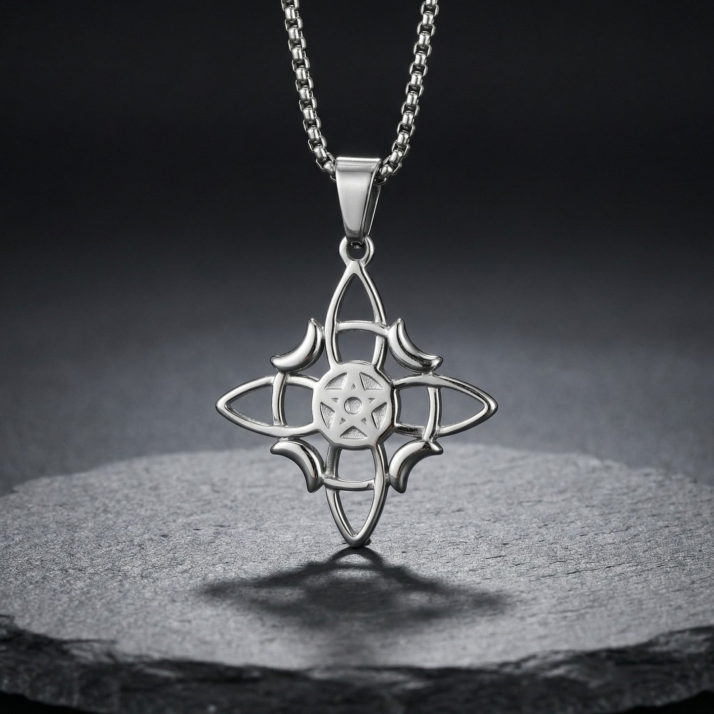 Kemstone Stainless Steel Celtic Knot Star and Moon Pendant Necklace for Men PN-2298