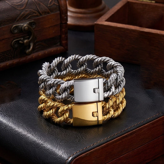 Kemstone Titanium Steel Twisted Rope Cuban Chain Bracelet for Men Heavy Link Wristwear KB212323-KJX