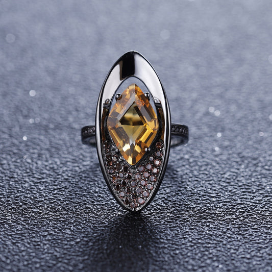 Kemstone Designer Vintage 925 Sterling Silver Ring with Natural Citrine Gemstone Oepn Rings for Women