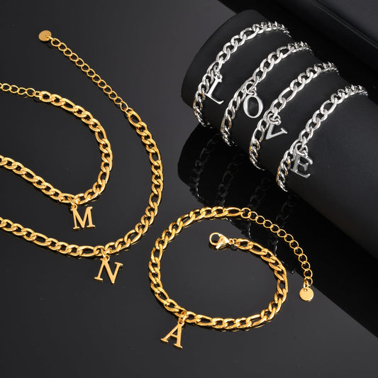Kemstone Men's Stainless Steel 3:1 NK Chain Bracelet with Bold Alphabet Pendant - Durable Everyday Accessory for Casual to Formal Looks BR-2058