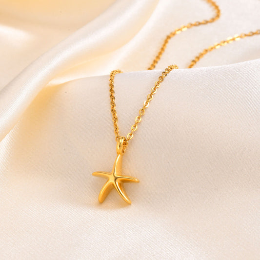 Kemstone Ocean Whisper Seastar & Pearl Pendant Necklace – Minimalist Stainless Steel Layering Jewelry for Everyday Elegance NC-1847