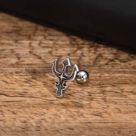 Kemstone Stainless Steel Trident Stud Earrings for Men - Hexagram Ear Studs, Durable Everyday Wear with Minimalist Edge 430S-1