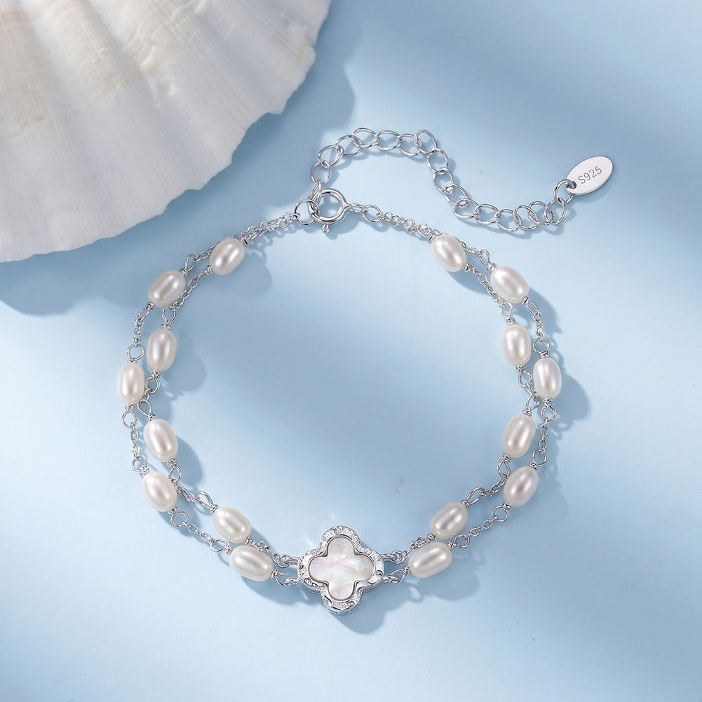 Kemston Double Layer Freshwater Pearl Bracelet for Women 925 Sterling Silver Gold Plated GPB54