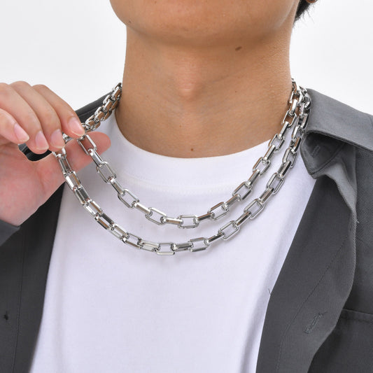 Heavy-Duty Stainless Steel Rectangle Chain Necklace for Men – 9.2mm Street Style, Viking Goth Vibe NC-1608