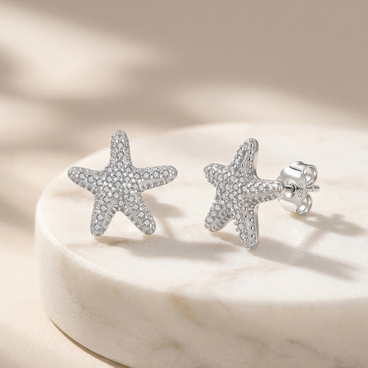 Kemstone Starfish Stud Earrings for Women 925 Sterling Silver Cubic Zirconia Gold Silver APE154